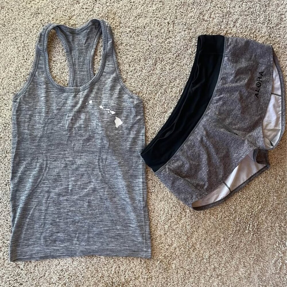 Lululemon 'Made With Aloha' Swiftly Tank, Speed Up shorts, size 6